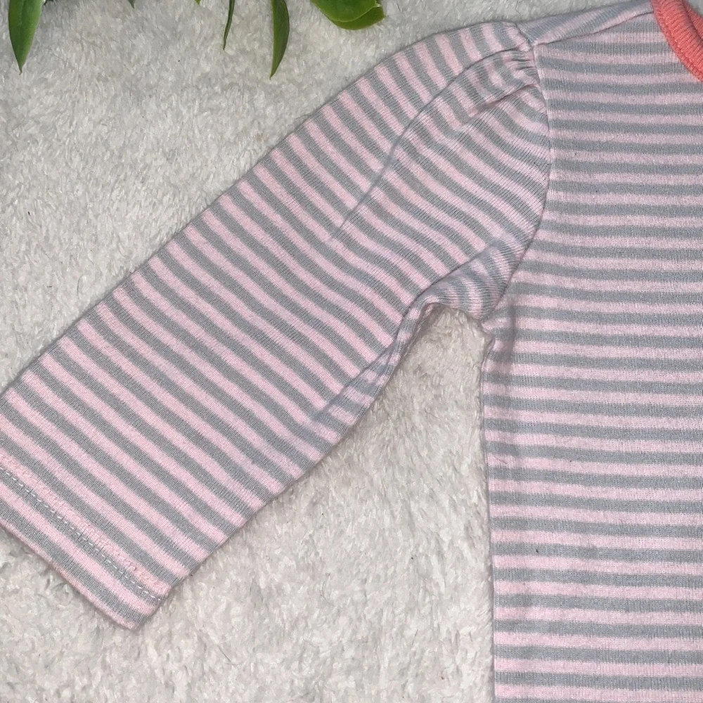 Gymboree 3-6M Striped Fox Onesie Bodysuit Gray& Pink EUC - Picture 3 of 7
